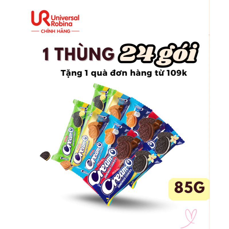 Thùng 24 Gói Bánh Quy Cream-O 85g – Chọn Vị: Vani /Socola /Kem Sữa /Socola Nhân Kem, 24 Thanhx85G