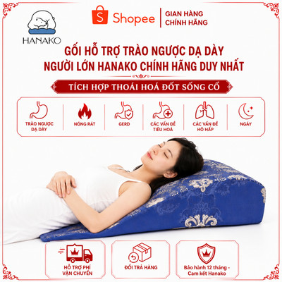 [HOẢ TỐC] Gối Hỗ Trợ Trào Ngược Dạ Dày Người Lớn Hanako Chính Hãng Duy Nhất Tích Hợp Thoái Hoá Đốt Sống Cổ Cao 16-18cm
