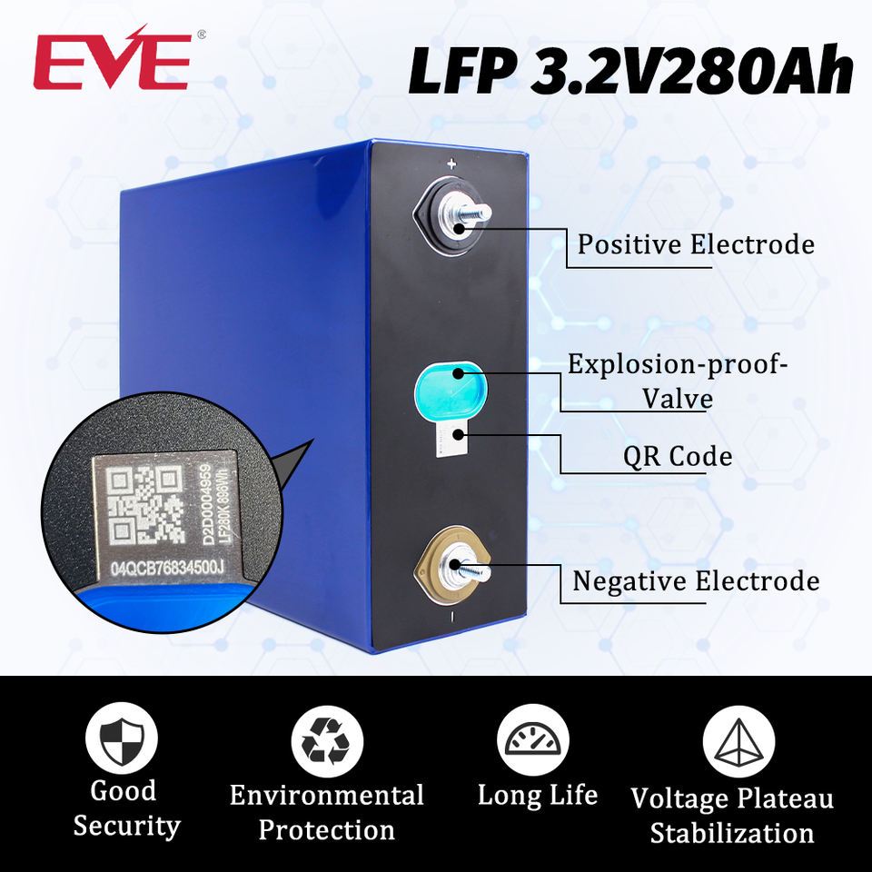 Pin EVE LF280K LiFePO4 3.2V 280Ah Cell Pin Lưu Trữ Năng Lượng Cho ESS UPS Điện Mặt Trời DIY