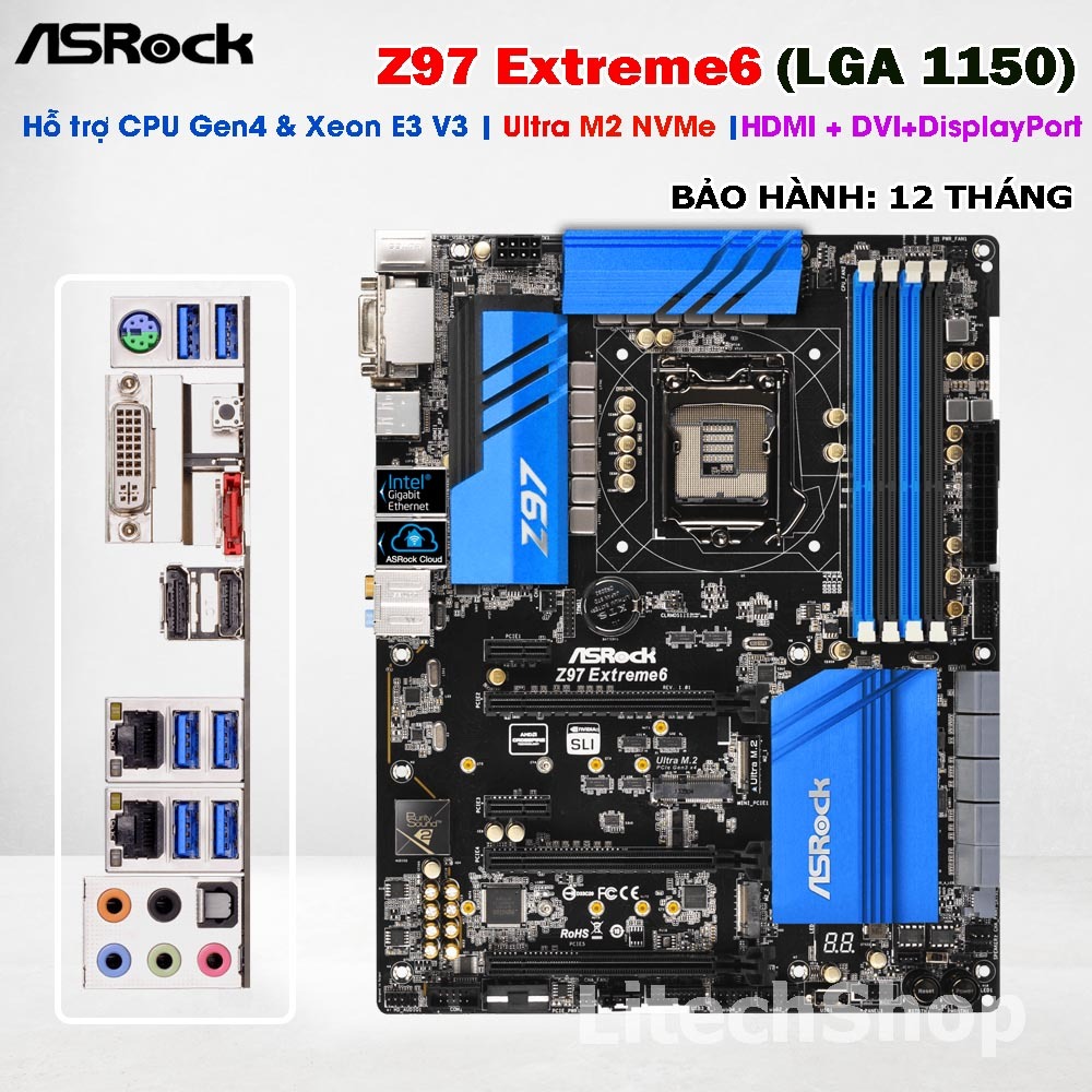 Main ASRock Z97 Extreme6 Socket 1150 DDR3 Ultra M.2 NVMe SATA3 USB 3.0 Hỗ Trợ i7 4790K Xeon E3 V3| B