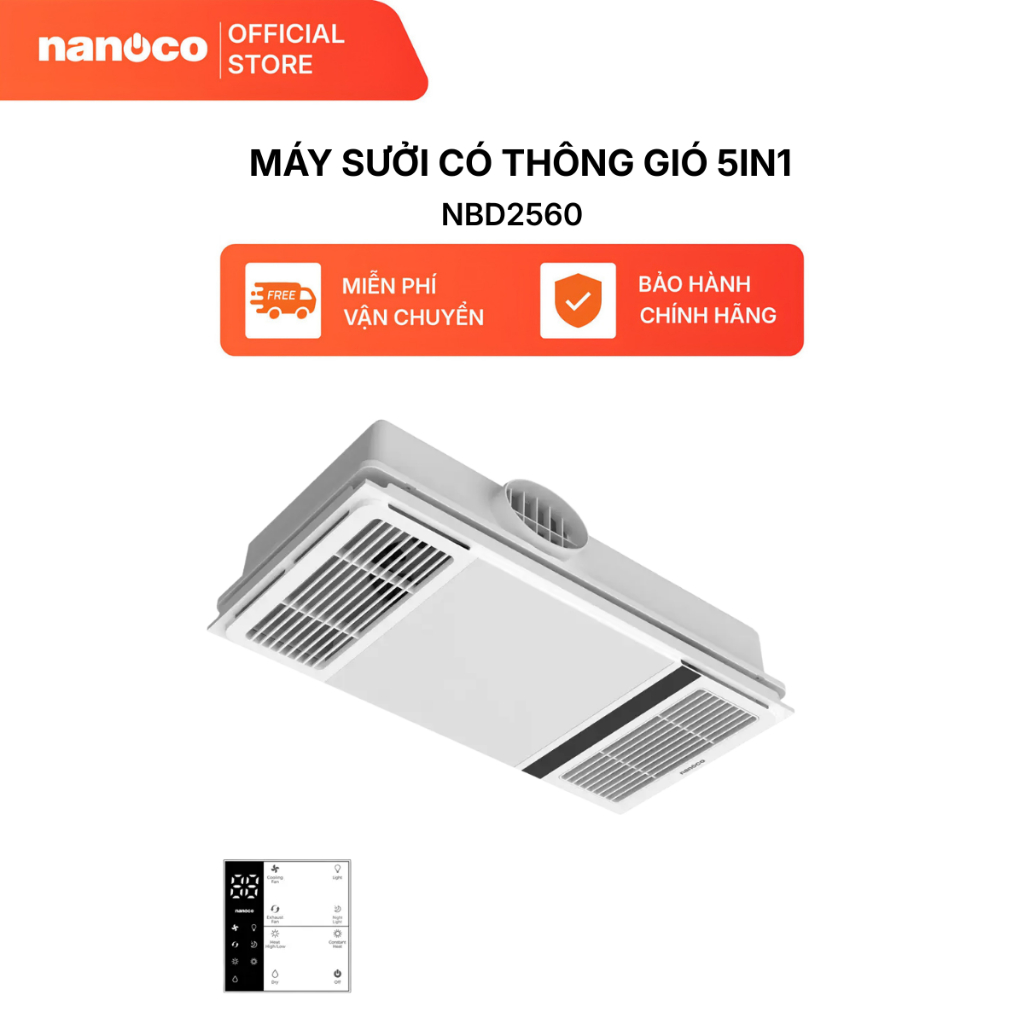 Máy hút sưởi 5in1 có remote Nanoco model NBD2560 (Lưu lượng gió 150 m³/h)