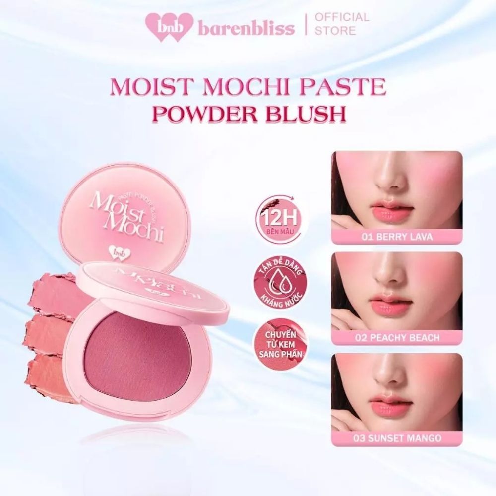 Ảnh 2 của Má hồng barenbliss Moist Mochi Paste Powder Blush dễ tán bền màu mịn màng tươi tắn kem lai phấn 4.5g