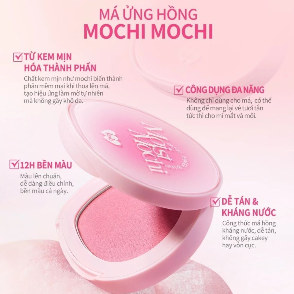 Ảnh 8 của Má hồng barenbliss Moist Mochi Paste Powder Blush dễ tán bền màu mịn màng tươi tắn kem lai phấn 4.5g