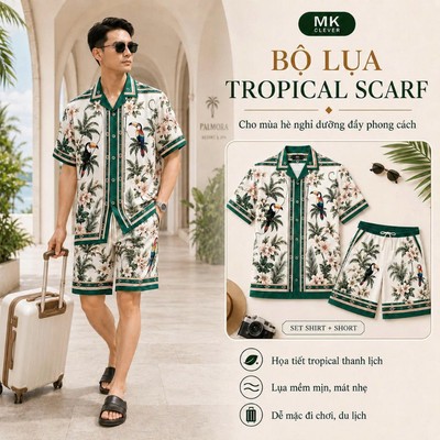 Set Bộ lụa Nam Tropical Scarf MKCLEVER chất lụa mịn mát, co giãn, form dáng thoải mái, trẻ trung