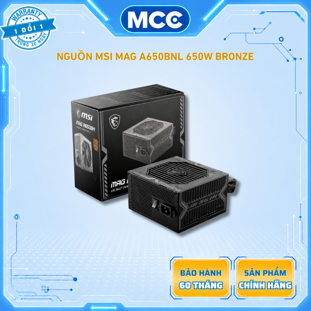 Nguồn MSI MAG A650BNL 650W 80 Plus Bronze