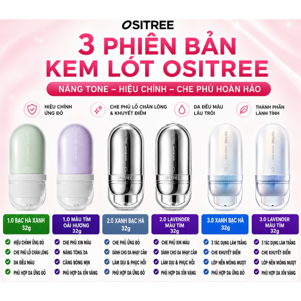 Kem lót trang điểm OSITREE  dưỡng ẩm, che khuyết điểm, kiểm soát dầu, làm sáng da 32g (mp92)