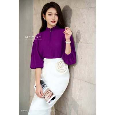 Áo Sơ Mi Nữ Công Sở Dài Tay MY WAY Cổ Lọ Tay Bồng Cao Cấp 5MA14300B