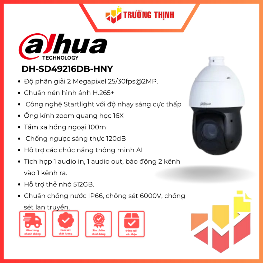 Camera IP Speed Dome 2MP DAHUA DH-SD49216DB-HNY | 2MP | Chống ngược sáng | IP66