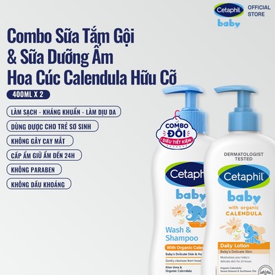 [LIVE] Combo Sữa tắm gội + Sữa dưỡng ẩm dịu lành cho bé với Calendula hoa cúc hữu cơ 400ml/chai