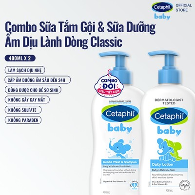 [Hannah x Cetaphil] Combo Sữa tắm gội Cetaphil Baby Gentle Wash & Shampoo + Sữa dưỡng ẩm Cetaphil Baby Lotion 400ml/chai