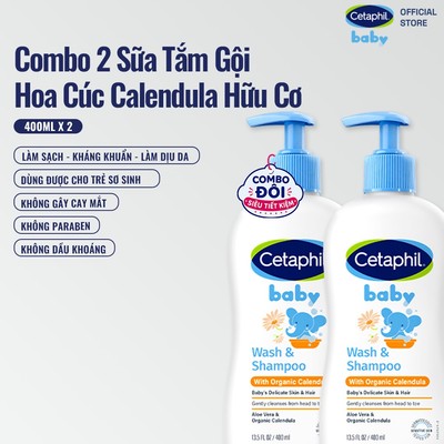 [Hannah x Cetaphil] Combo 2 Sữa tắm gội dịu lành Cetaphil Baby Wash & Shampoo with Organic Calendula 400ml/chai