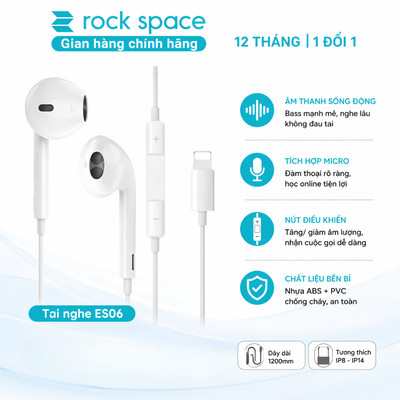 Tai nghe có dây nhét tai Rockspace ES06 chuẩn cắm dành cho IP - Hàng bảo hành 12 tháng