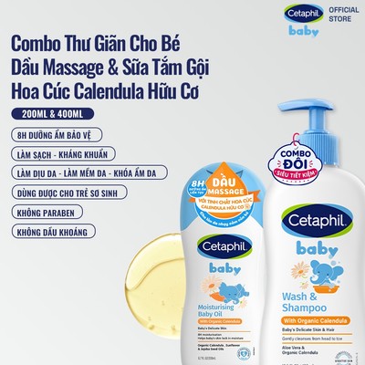 Combo Sữa tắm gội dưỡng ẩm dịu lành hoa cúc Calendula hữu cơ 400ML & Dầu massage dưỡng ẩm Calendula Baby Oil 200ML