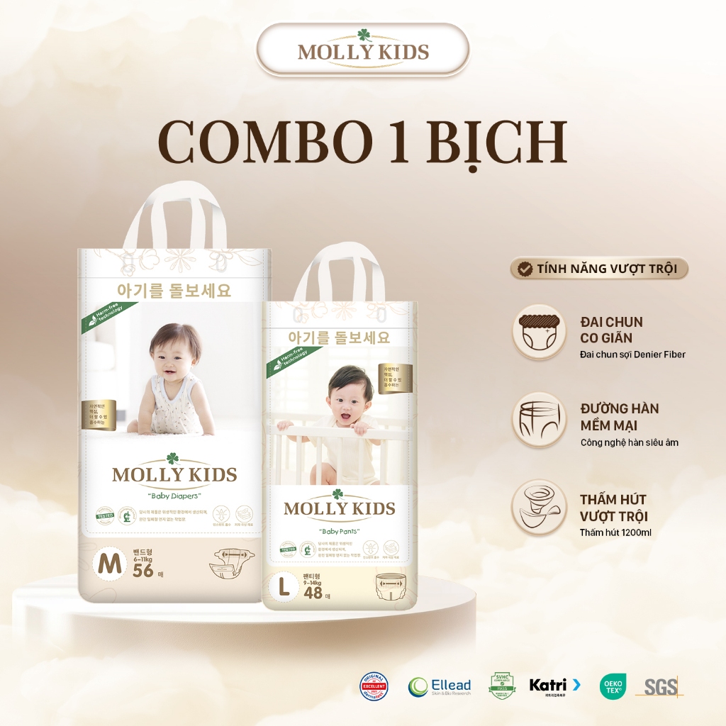 [1 BỊCH] Tã Bỉm Molly Kids Chính Hãng Đủ Size Thoáng Mát Hạn Chế Hăm Tràn