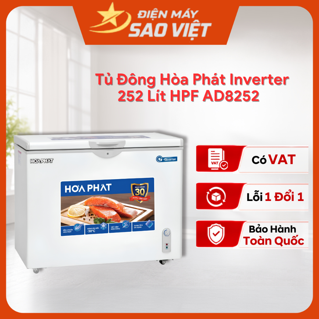 Tủ Đông Hòa Phát Inverter HPF AD8252 252 Lít Tiết Kiệm Điện Bảo hành 2 Năm Toàn Quốc