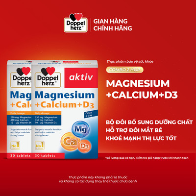 Combo 2 hộp viên uống bổ sung Canxi phòng ngừa loãng xương Doppelherz Magnesium + Calcium + D3 (2 Hộp, 30 viên/hộp)
