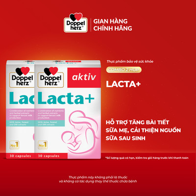 Combo 2 hộp viên uống lợi sữa Doppelherz Aktiv Lacta+ hỗ trợ cải thiện nguồn sữa mẹ sau sinh (2 Hộp, 30 viên/hộp)