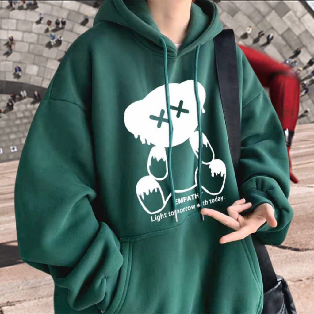 Áo khoác HOODIE BOXY thêu đắp vải JJAYS form rộng mũ to nam nữ unisex GẤU EM