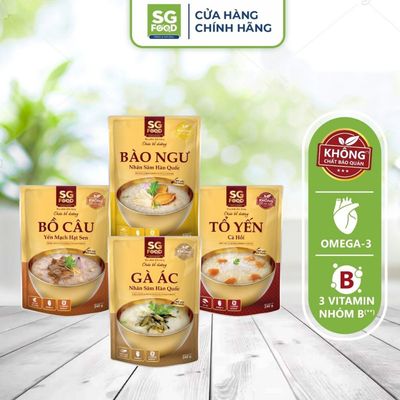 Lốc 4 gói cháo Bổ Dưỡng Ăn Liền mix vị SG Food (Bồ câu, tổ yến cá hồi, gà ác, bào ngư)