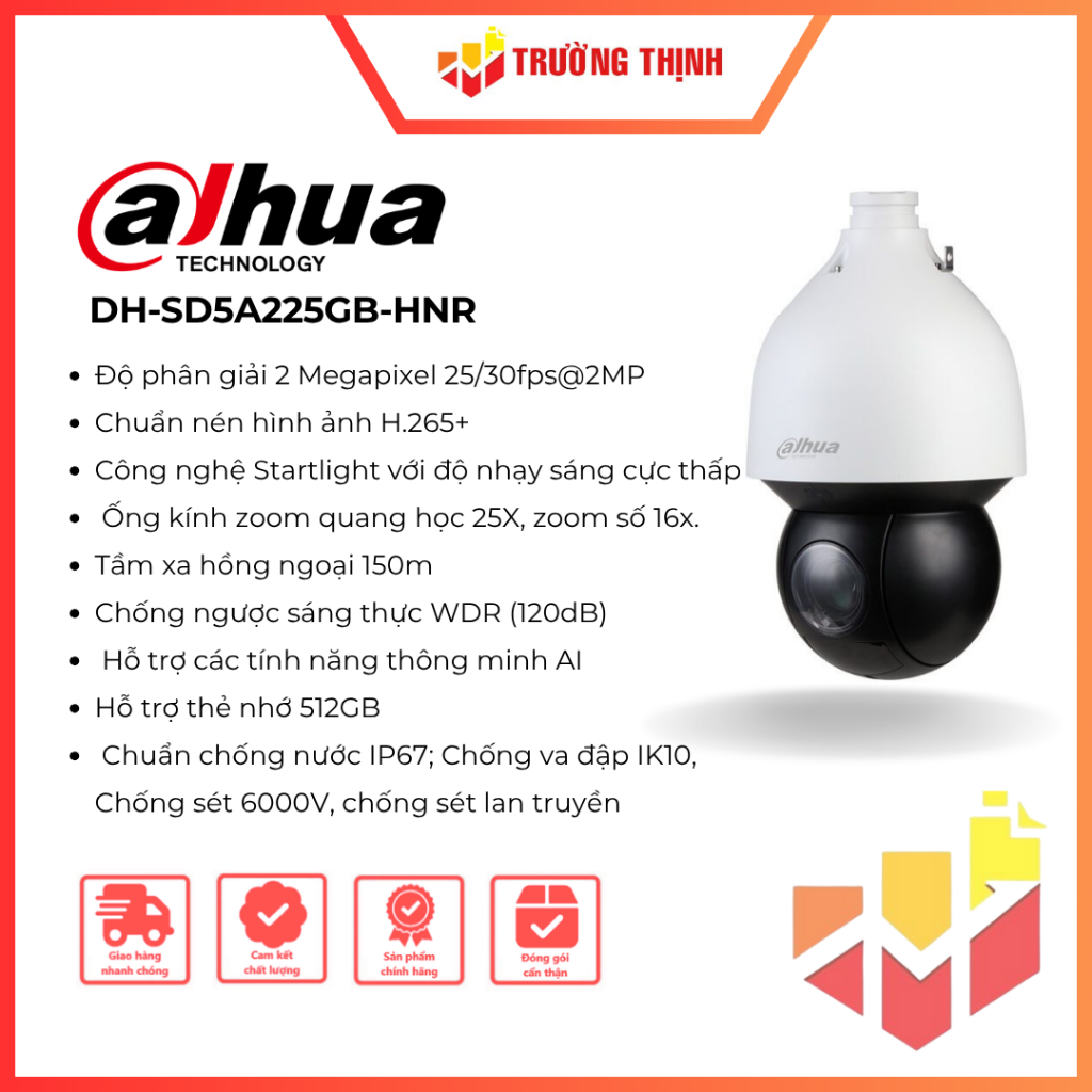 Camera IP Speed Dome 2MP DAHUA DH-SD5A225GB-HNR | Hỗ trợ PoE | 2MP | IP67