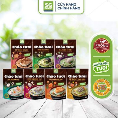 Lốc 7 Cháo Tươi Ăn Liền SG Food mix vị (Tổ Yến Thịt, Sườn, Cá Lóc, Lươn, Cá Hồi, Hải Sản, Tổ Yến Bò)