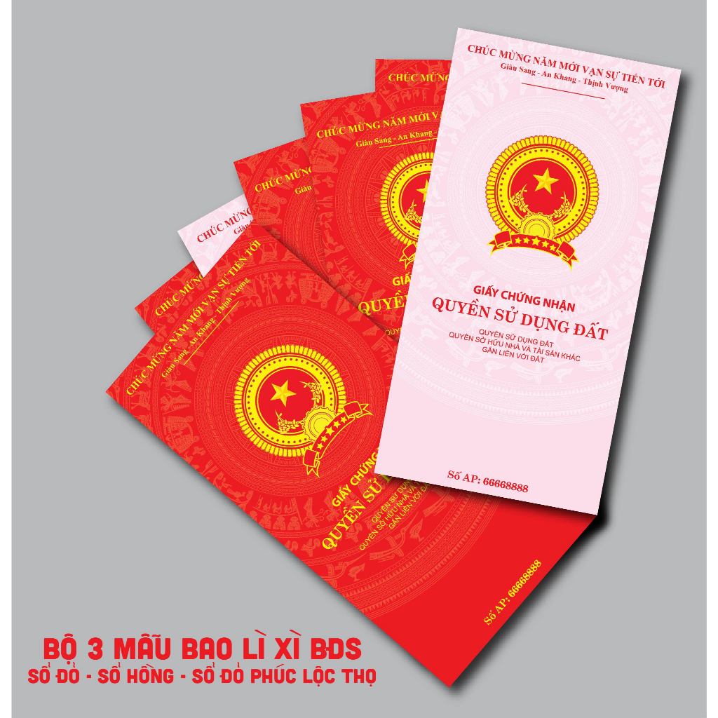 Combo 100 bao lì xì sổ đỏ sổ hồng cáng màng sang xịn