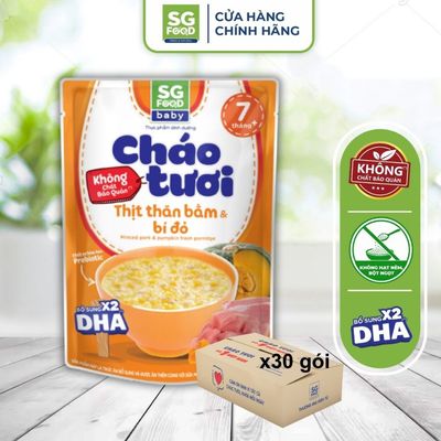 Thùng 30 Gói Cháo Tươi Baby Ăn Liền Thịt Thăn Bằm Bí Đỏ 240g SG Food