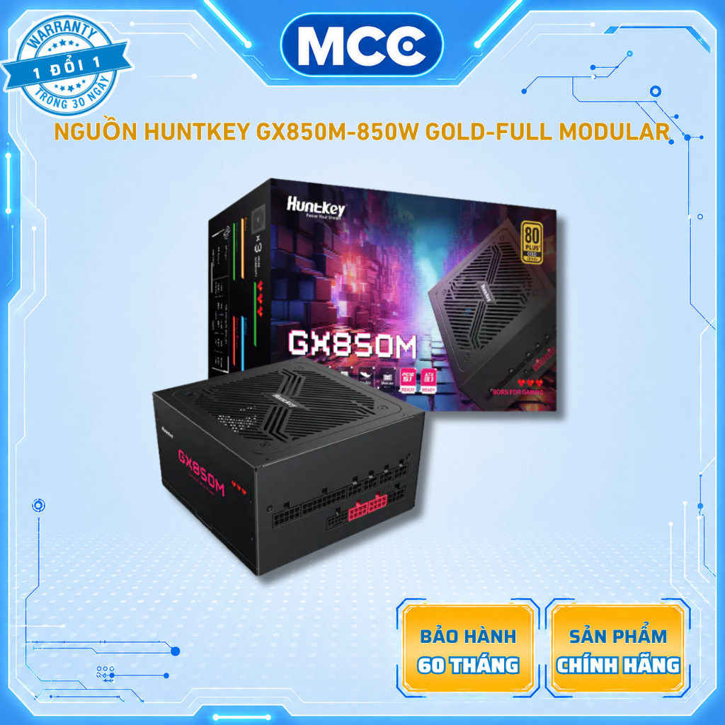 Nguồn Huntkey GX850M ( 850W - 80 Plus Gold - Full Modular - ATX - Đen )