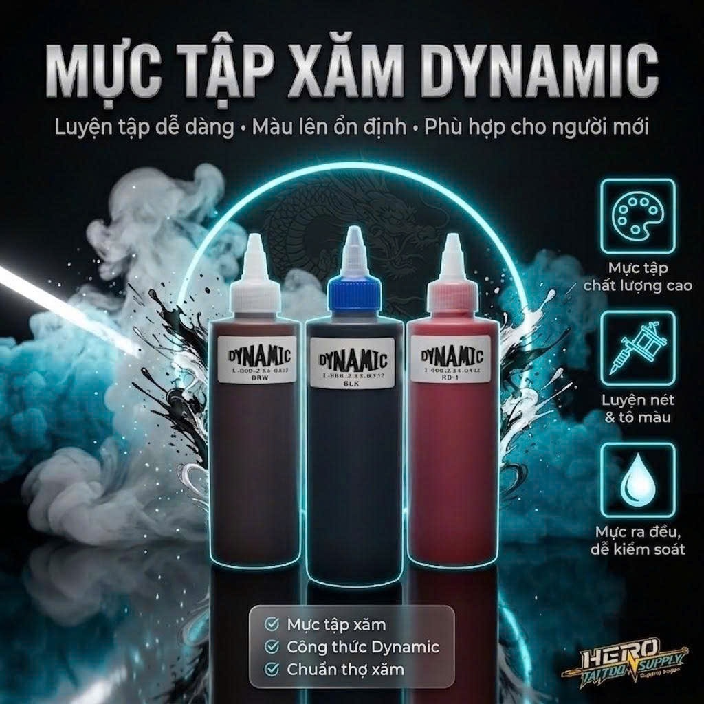 Mực Tập Phun Xăm và Xăm Hình Dynamic - Chai To 8oz 240ml