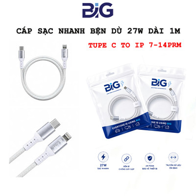 Cáp Sạc Nhanh Chính Hãng BIG 27W 2 Đầu Type-C To Lightning – Cáp Bọc Dù Chống Gãy Gập&Truyền Dữ Liệu