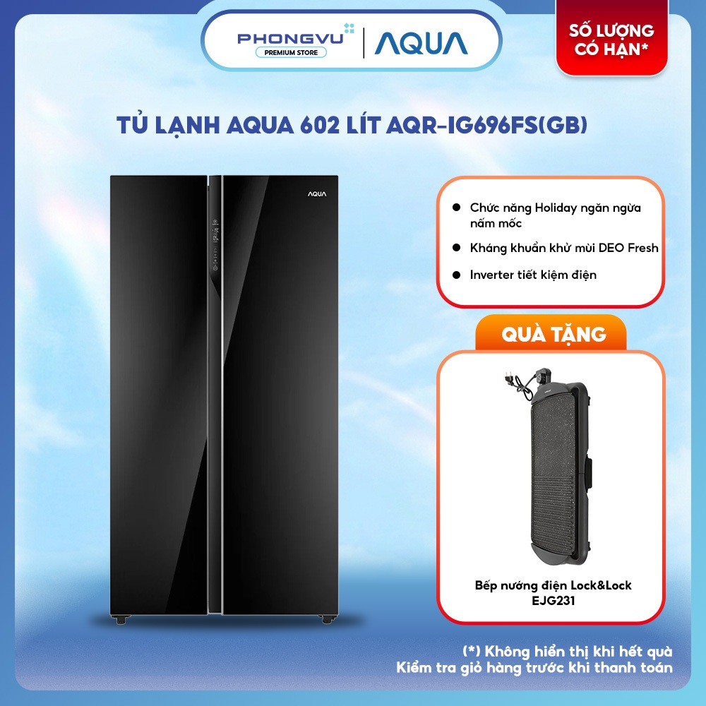 Tủ Lạnh Aqua Inverter Side By Side 602L AQR-IG696FS(GB) - Mặt Gương, Làm Lạnh 360°, Khử Mùi Deo Fres