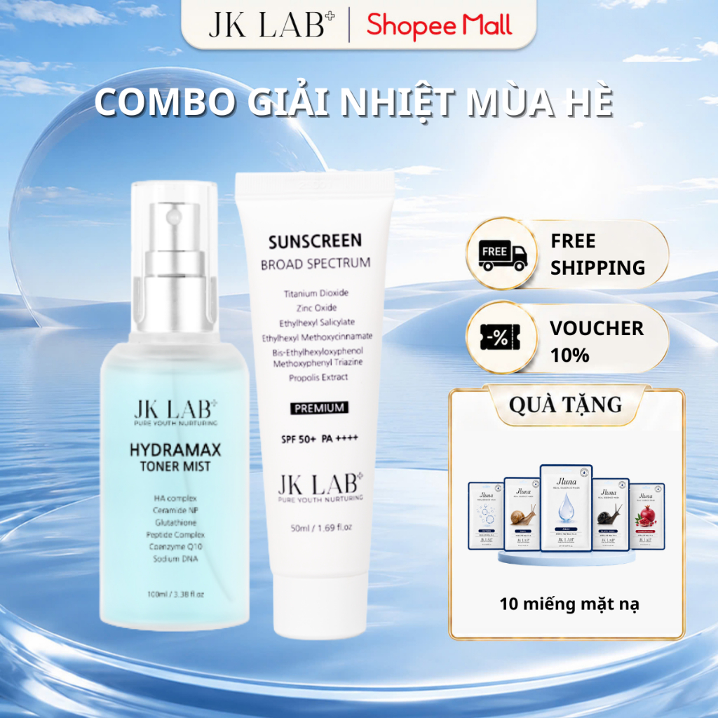 Combo Giải Nhiệt Mùa Hè JK LAB Xịt khoáng Hydramax và Kem Chống Nắng Broad Specture