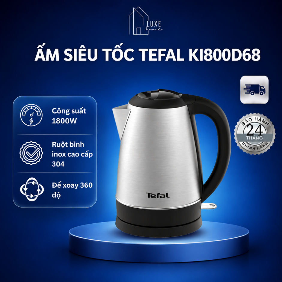 Ấm siêu tốc Tefal KI800D68 - 1800W - 1.7 Lít - Bảo Hành 24 Tháng - Hàng Chính Hãng