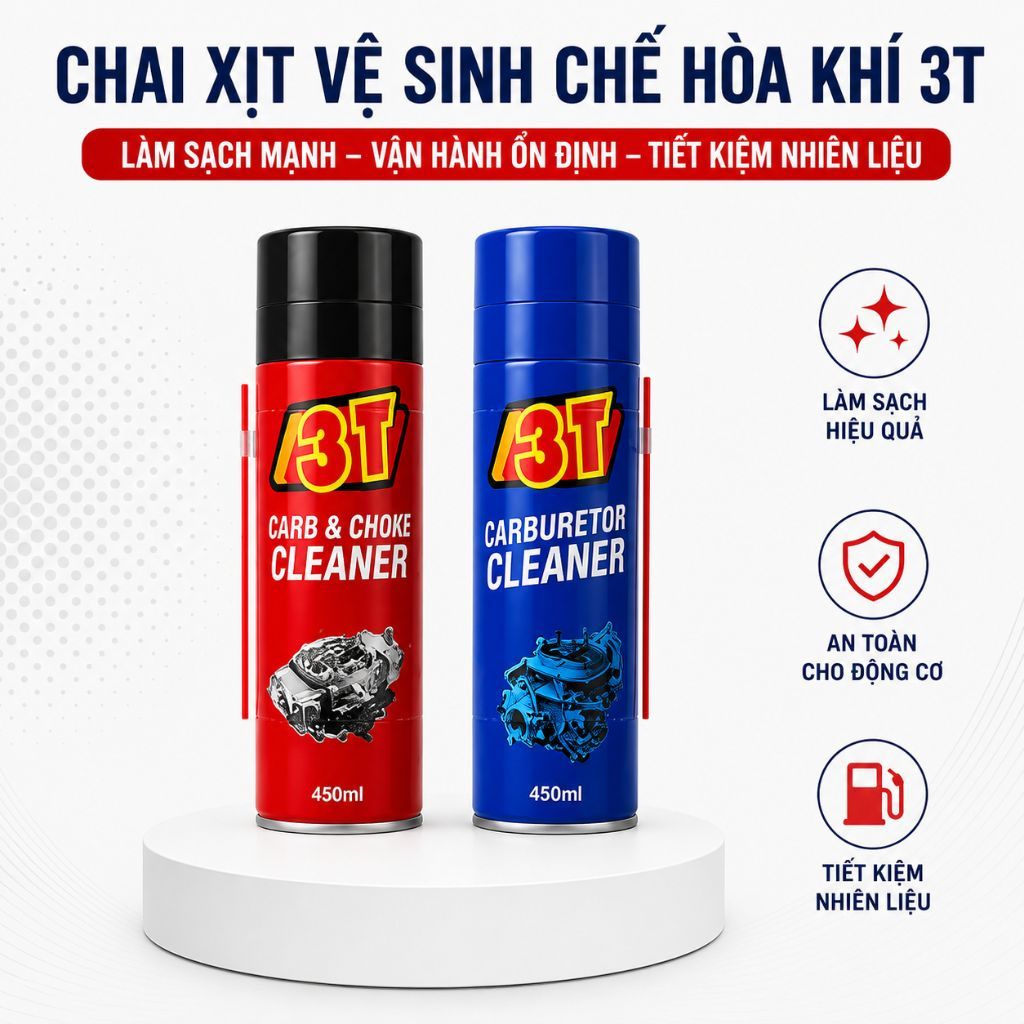 Chai xịt chế hòa khí Lạc Đà 3T 420g vệ sinh kim phun tẩy cặn cacbon dầu mỡ cho ô tô xe máy cao cấp