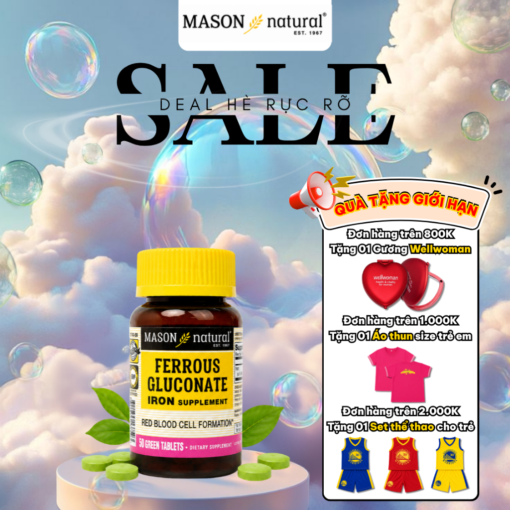 Mason Natural Ferrous Gluconate bổ sung sắt hữu cơ