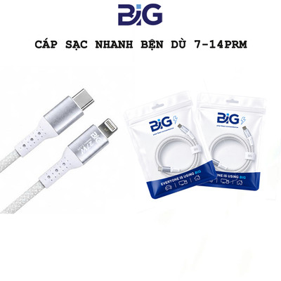 Cáp Sạc Nhanh Dây Bện Dù CHÍNH HÃNG BiG TYPE C sang IP hỗ trợ sạc nhanh PD 27W