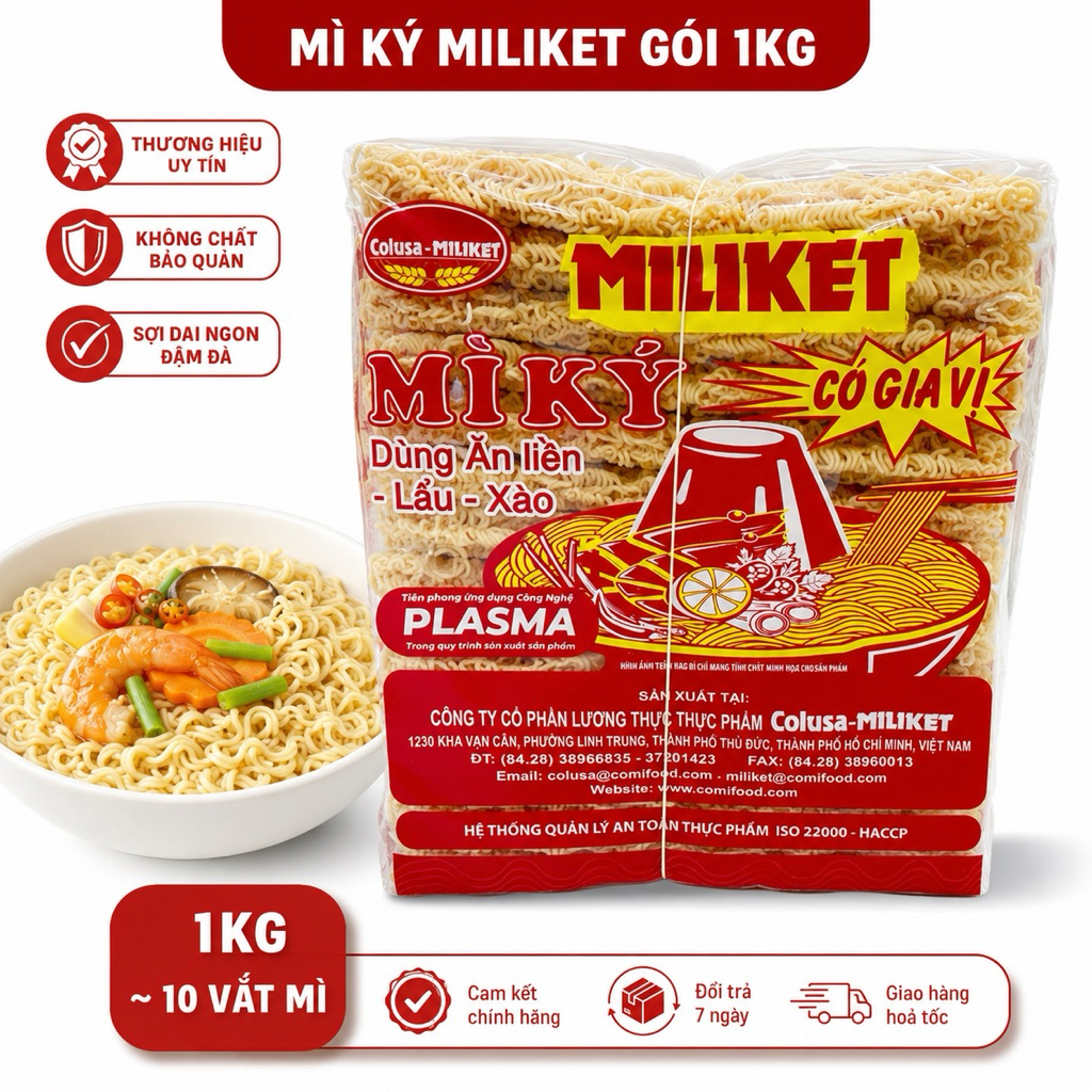 Combo 4 túi mì ký Miliket dùng ăn liền lẩu xào tiện lợi giá ưu đãi​​​​​​​​​​​​​​​​