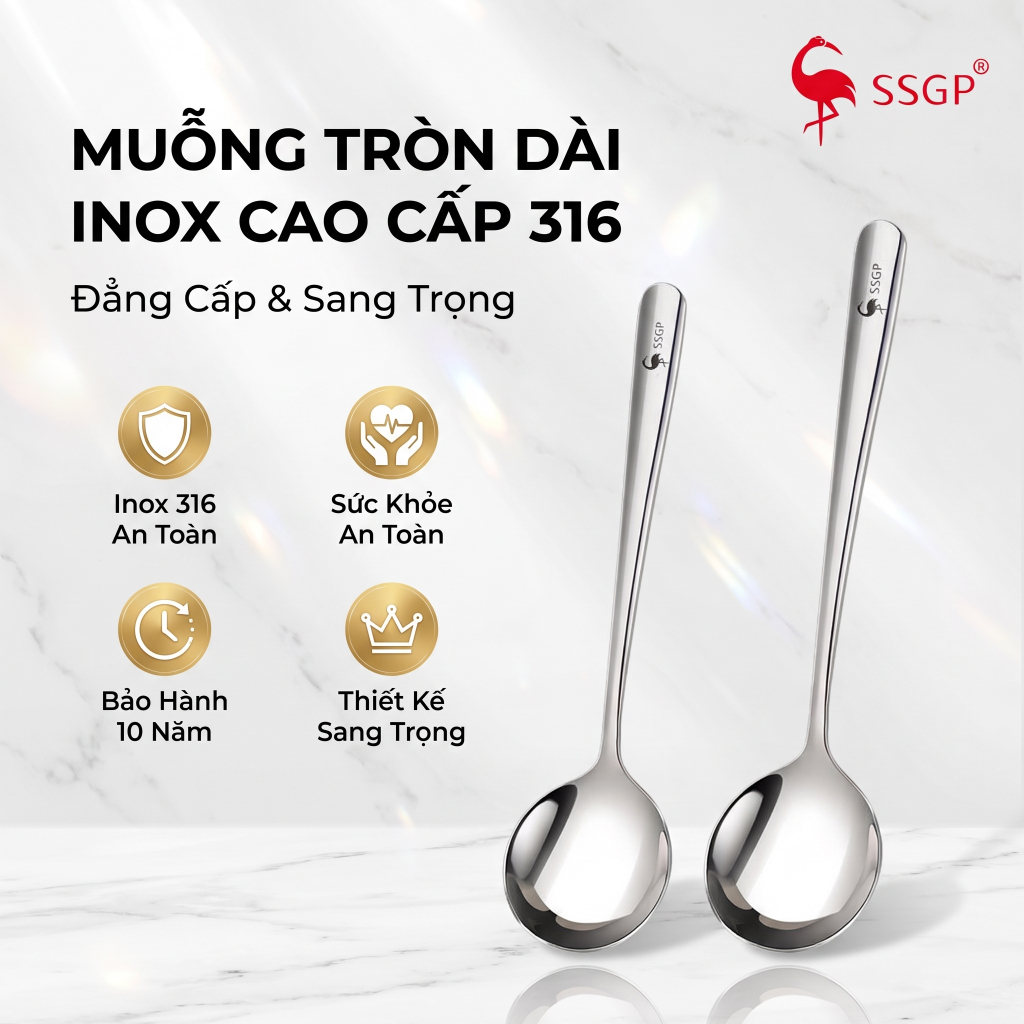 Muỗng inox 316 tròn cán dài, Muỗng ăn cơm inox cao cấp SSGP Thìa inox, Thìa cán dài inox, Muỗng 304