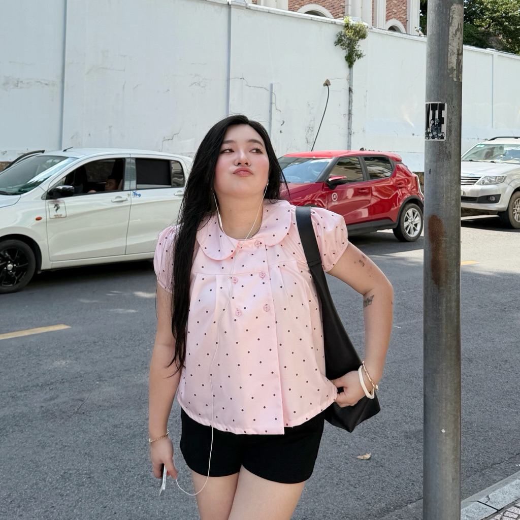 LASSIE BIGSIZE| Áo sơmi kiểu cổ sen tay phồng Bigsize mùa hè cho nữ -  MEME TOP