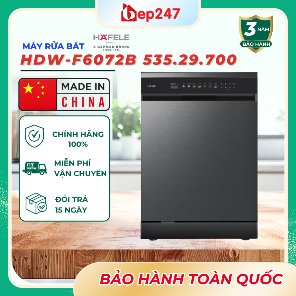 Máy Rửa Chén Độc Lập Hafele HDW-F6072B 16 Bộ WiFi Dual BLDC Inverter UV Turbo Air Pro Plus Wash A+