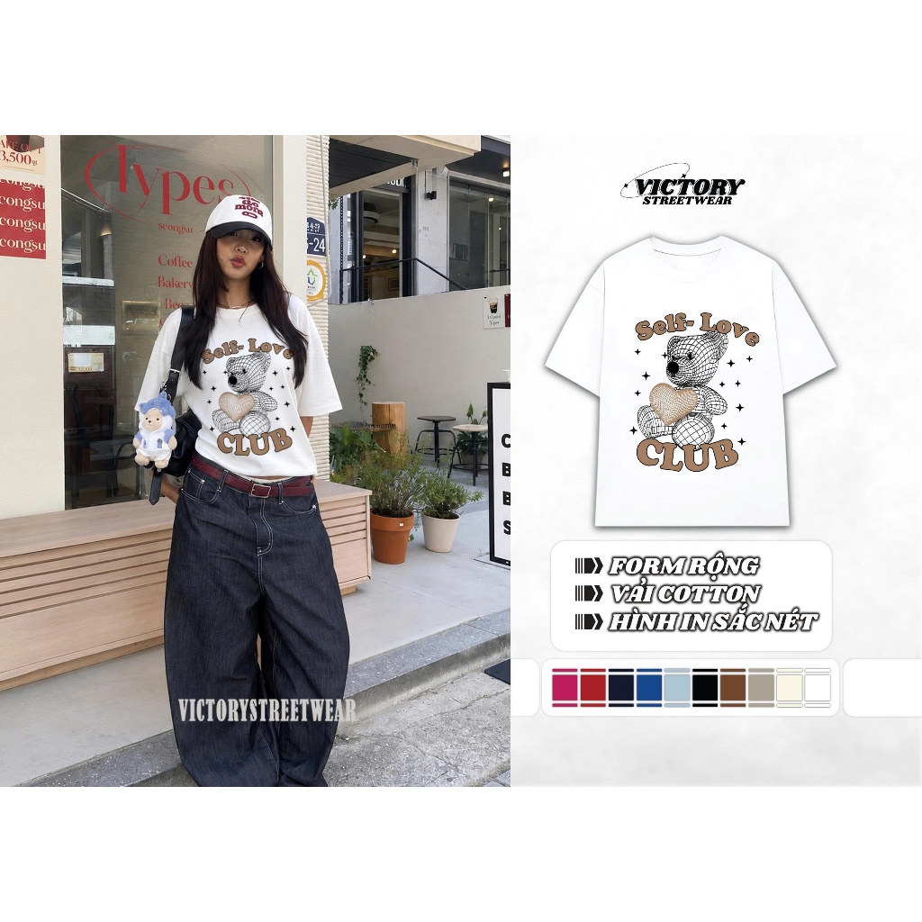 Áo Thun Nữ Unisex Graphic Self-Love Bear Club Oversize Form Rộng Victory Streetwear