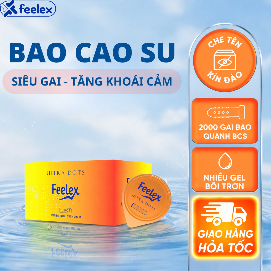 Bao cao su Feelex gân gai, nhiều gel bôi trơn - Hộp 10 bcs