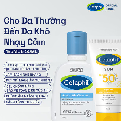 [SVIP] Bộ Sữa rửa mặt CETAPHIL GENTLE SKIN CLEANSER 125ML VÀ Gel chống nắng dịu lành CETAPHIL SUN SPF 50+ LIGHT GEL 50ML