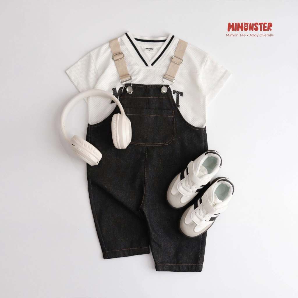 [MIMONSTER] Quần bò yếm Addy màu đen basic cho bé trai