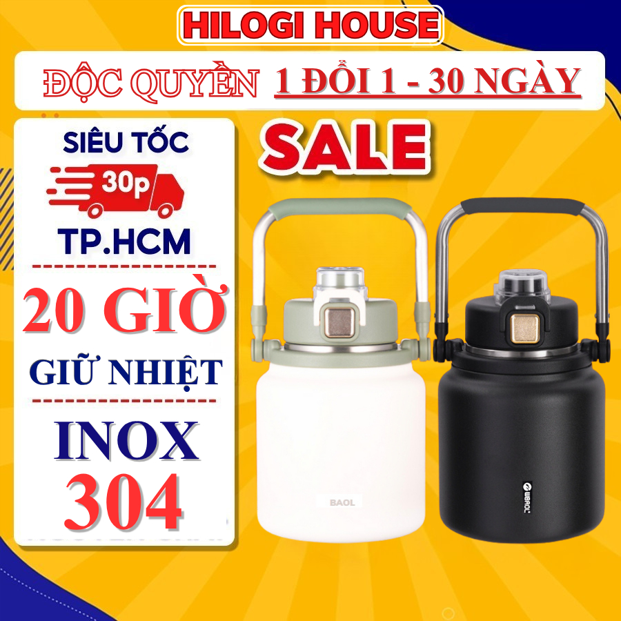 Bình giữ nhiệt inox 304 HiLOGI KITCHEN dung tích 1800ml, bình nước làm thép không gỉ cao cấp