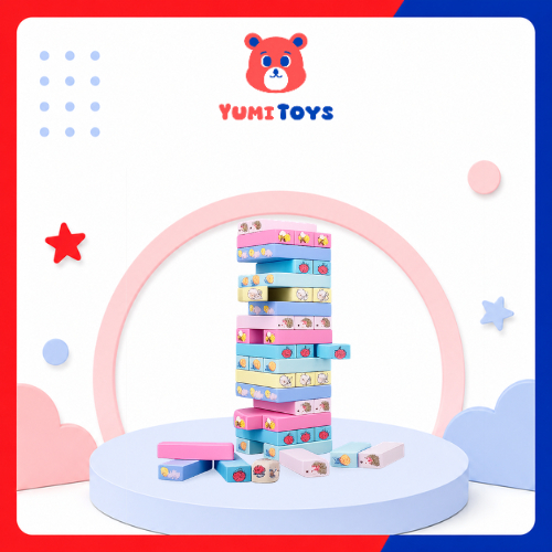 Bộ Rút Gỗ Động Vật Loại To 51 Thanh Nhiều Màu Hình Con Vật Đồ Chơi Gỗ Cho Bé - YUMI TOYS