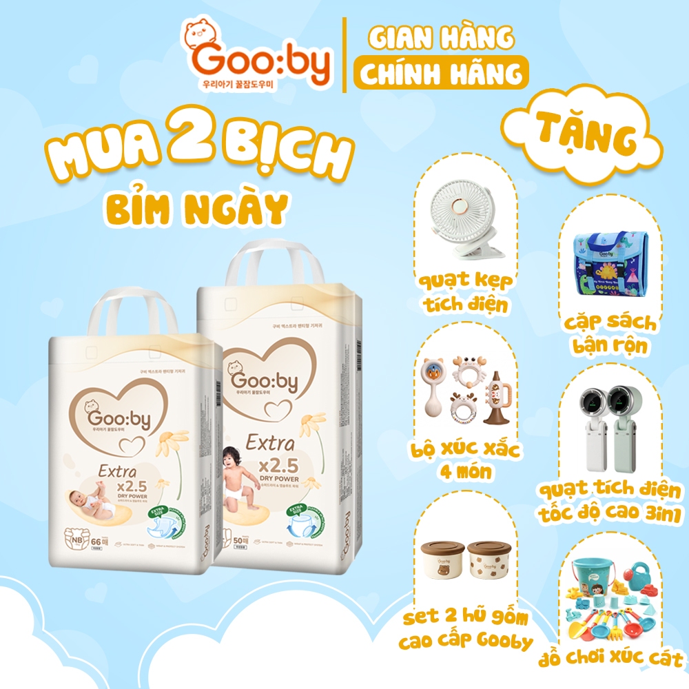 (Combo quà) 2 Bịch Tã/bỉm Gooby Extra mềm mại, chống tràn, siêu thấm hút đủ size cho bé 4-30KG