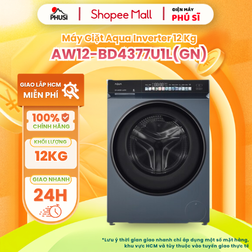 AW12-BD4377U1L(GN) [GIAO HÀNG MIỄN PHÍ HCM] Máy giặt Aqua Inverter 12kg - CHÍNH HÃNG