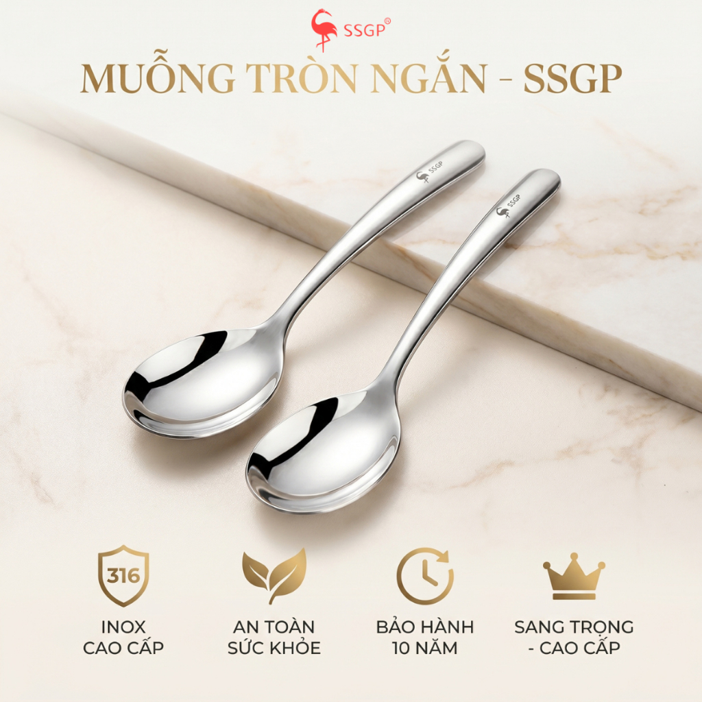 Muỗng ăn cơm inox 316 tròn ngắn SSGP muỗng canh muỗng inox cán dài muỗng cafe nĩa inox Thìa inox 316