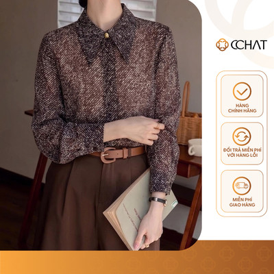 Áo Sơ Mi Nữ 𝐂𝐂𝐇𝐀𝐓 Dáng Suông Basic Mila Họa Tiết Chất Liệu Chiffon Cao Cấp 16FDH2151ST